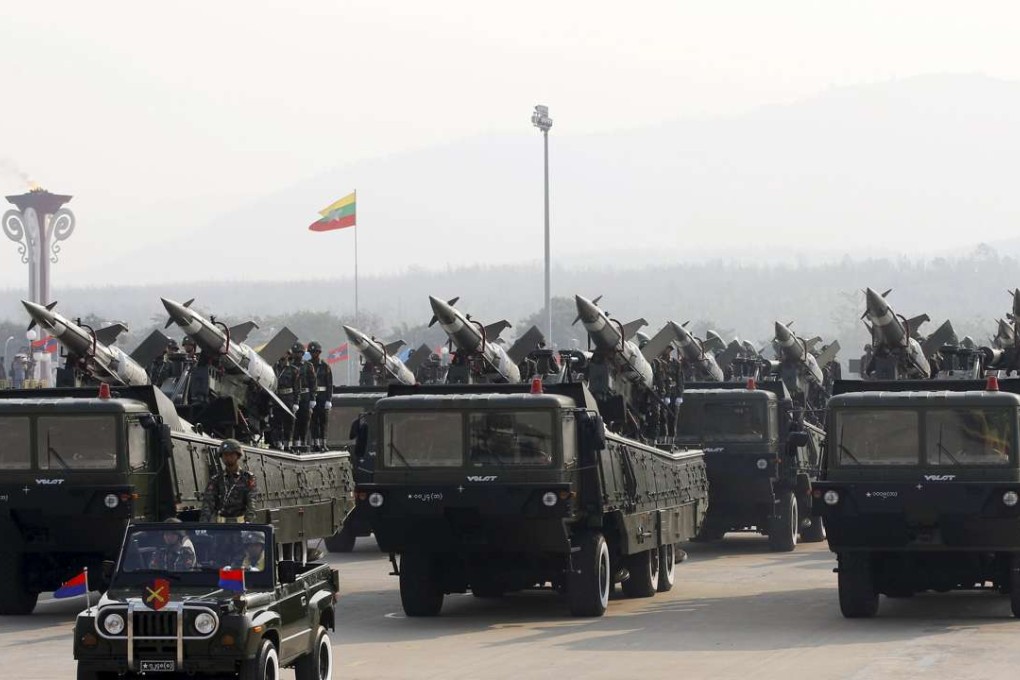 Soldiers march during a parade to mark Armed Forces Day in Myanmar's capital Naypyitaw. Photo: Reuters