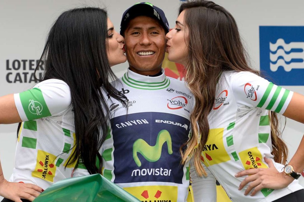 Nairo Quintana is the centre of attention on the podium in Barcelona after winning the Tour of Catalonia. Photo: AFP