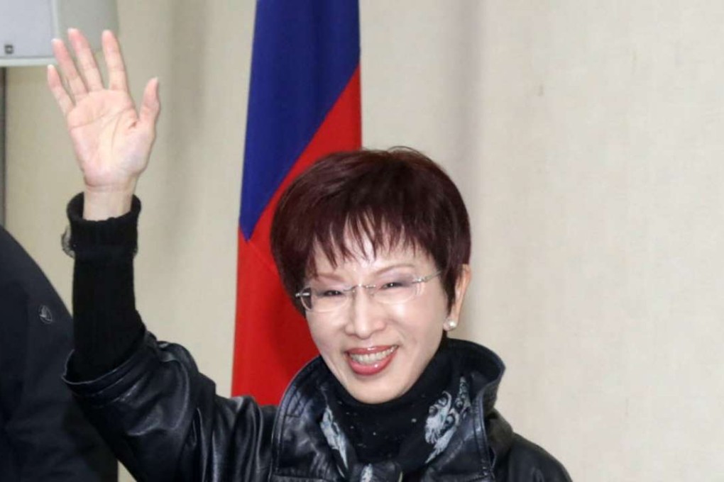 Hung Hsiu-chu waves after winning the Kuomintang party chairman elections in Taipei. Photo: AFP