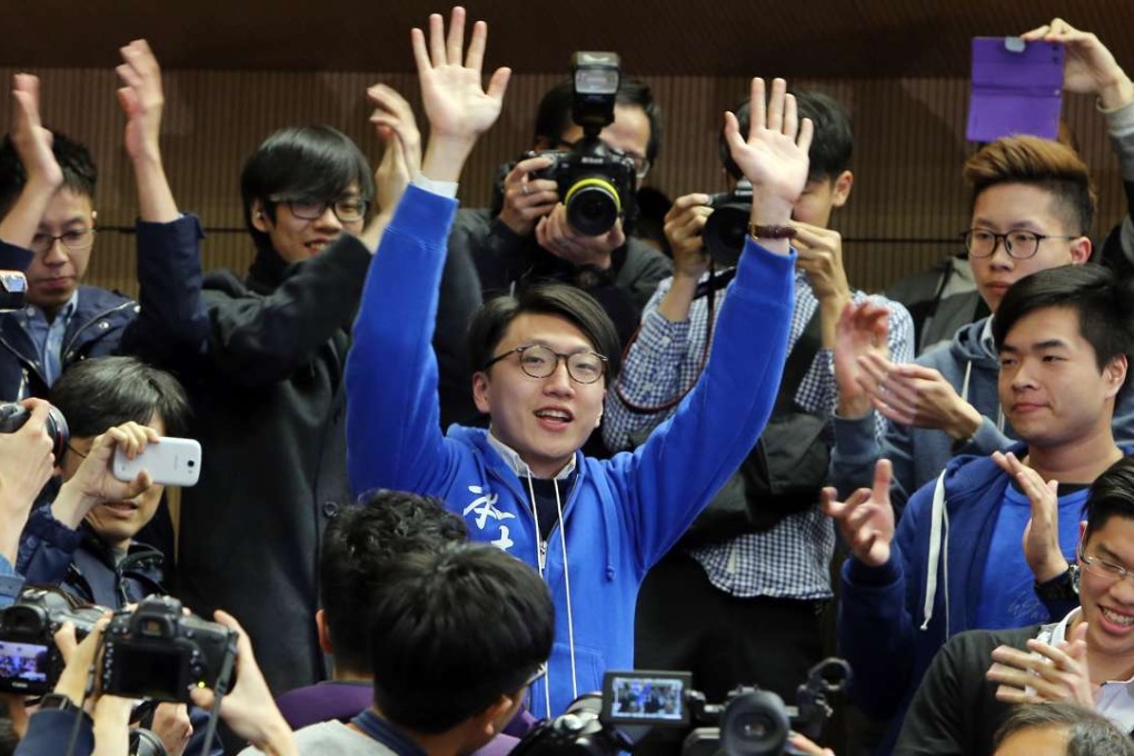 Edward Leung Tin-kei, candidate for localist group Hong Kong Indigenous, at the Legco New Territories East by-election. Photo: Dickson Lee