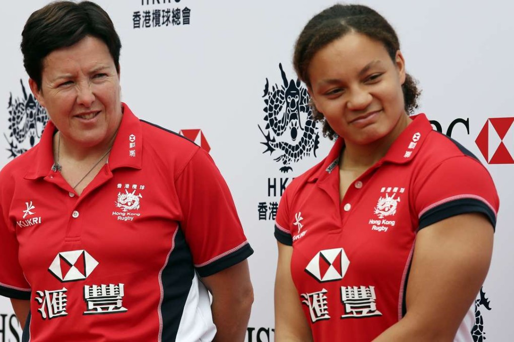 Hong Kong women’s head coach Anna Richards (left) and captain Natasha Olson-Thorne look on during the squad announcement at King's Park in Ho Man Tin. Photos: Jonathan Wong/SCMP