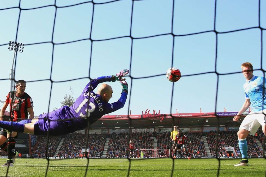 Manchester City goalkeeper Willy Caballero makes a save against Bournemouth at the Vitality Stadium. Photo: AP