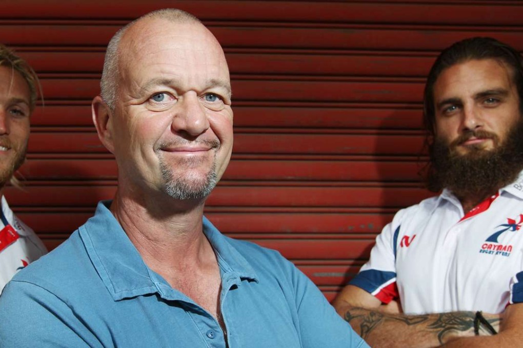 Cayman Islands rugby sevens captain Mark Soto (right) with coach Richard Adams and vice-captain Joel Clark (left). Photo: Sam Tsang