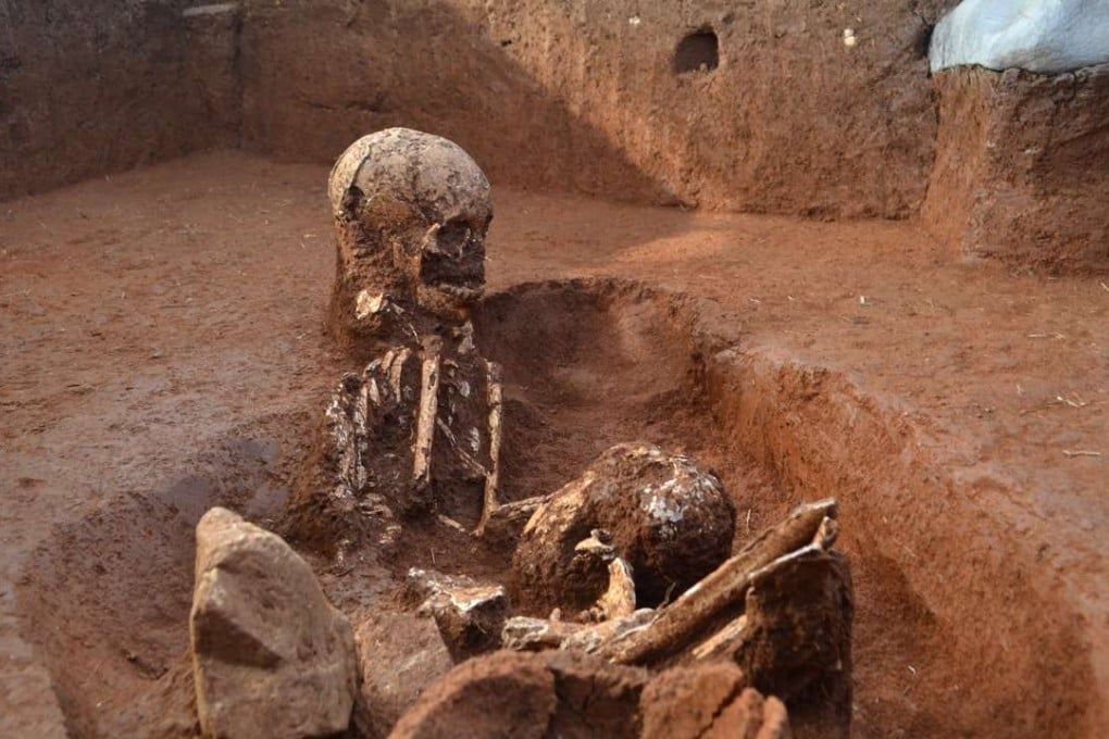Human remains at an ancient burial ground at one of Asia’s most mysterious sites – the Plain of Jars in Laos' central Xieng Khouang province. Photo: Australian National University