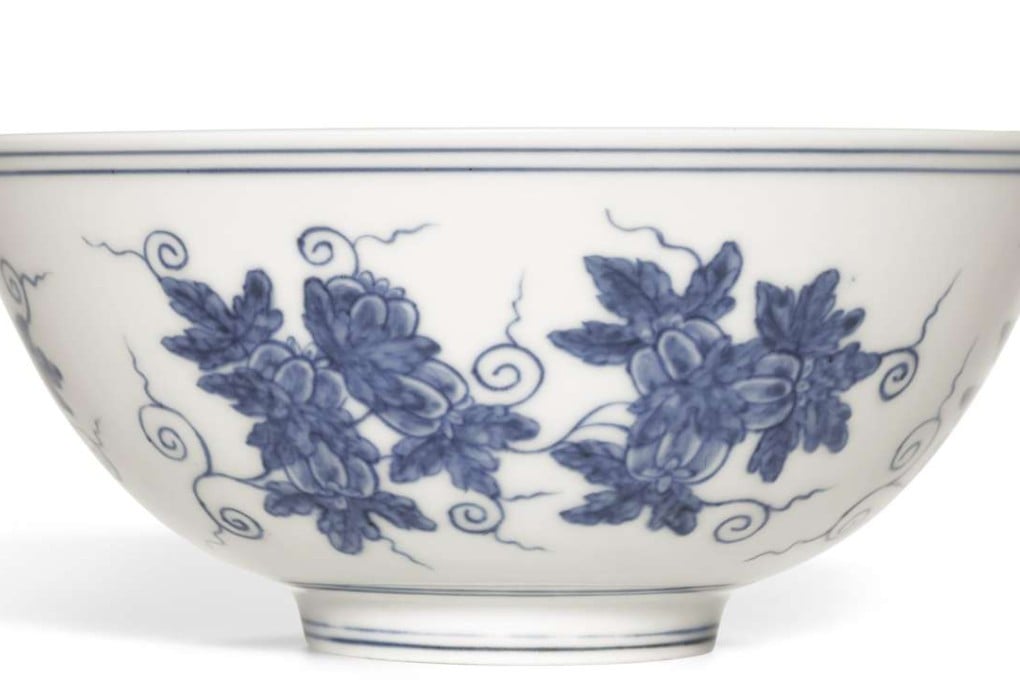 A blue and white palace bowl from the Chenghua period of the Ming dynasty, part of Roger Pilkington's collection to be auctioned by Sotheby’s. Photos: Courtesy of Sotheby's