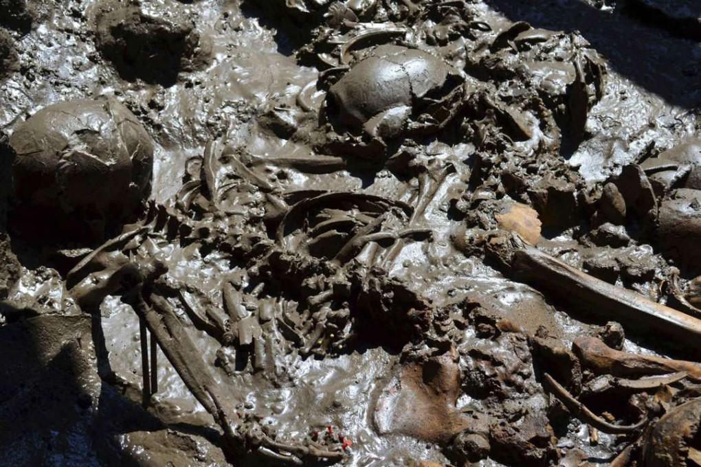 Human bones are seen at an archaeological site at the Templo Mayor in the heart of Mexico City, a location once used for worship and human sacrifice. Photo: Reuters
