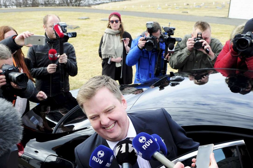 Iceland's Prime Minister Sigmundur David Gunnlaugsson speaks to media outside Iceland president's residence in Reykjavik, Iceland, on Tuesday. Photo: Reuters