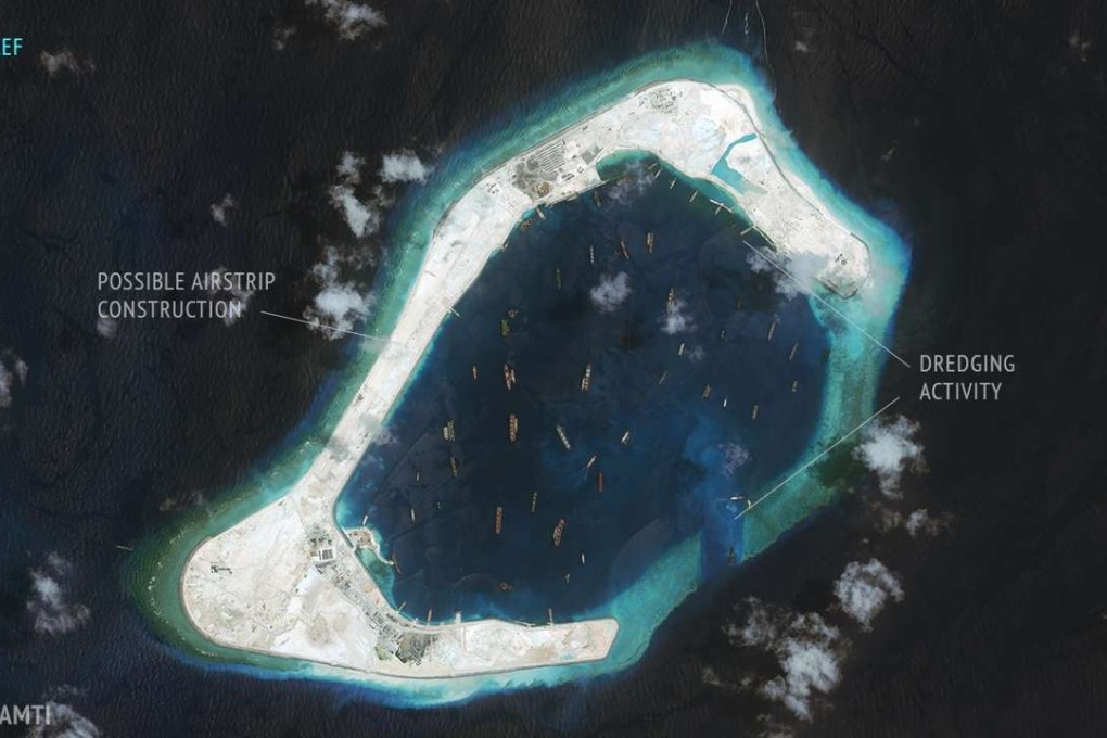A satellite image of Subi Reef taken last year. Photo: Reuters