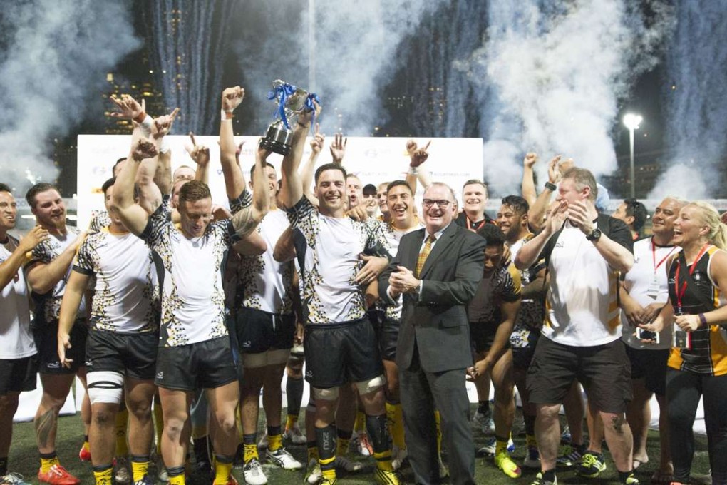 Penguins players celebrate winning the final of the GFI HKFC Tens at Hong Kong Football Club. Photos: SCMP Pictures