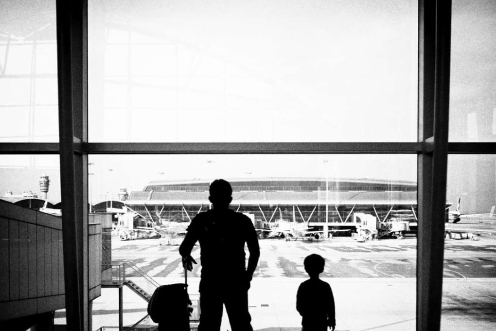 The last page of Chee’s book, My Father’s Kowloon, featuring a photo of an unnamed father and son at Hong Kong International Airport in 2014 ‘looking out and imagining what the future’s going to be like’.