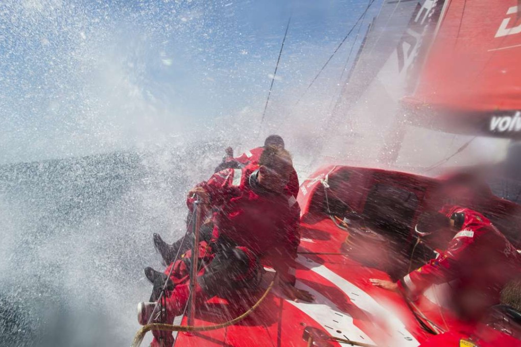 Dongfeng Race Team from China sail during a practice race for the Volvo Ocean Race in 2014. Photo: EPA