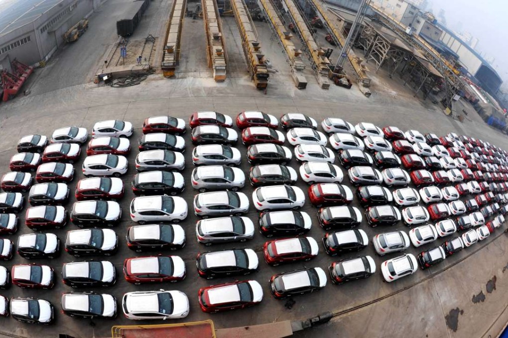More than 300 cars wait to be loaded onto a cargo ship for export at a port in Lianyungang, Jiangsu province. Photo: Xinhua