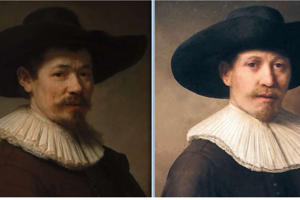 One of these portraits was created by a machine, mimicking Rembrandt; the other was painted by the Dutch master, and is a portrait of furniture maker Herman Doomer. But which is the real Rembrandt? Photo: AFP/ING