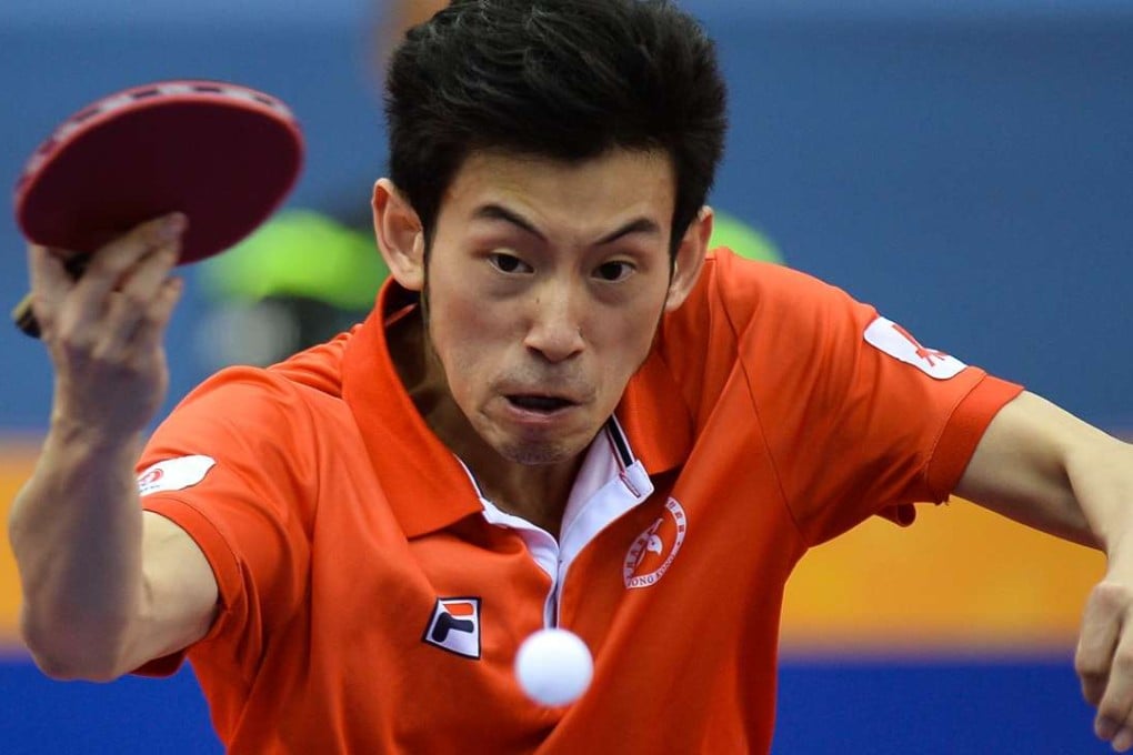 Wong Chun Ting in action against Ma Long in the Qatar Open last month.