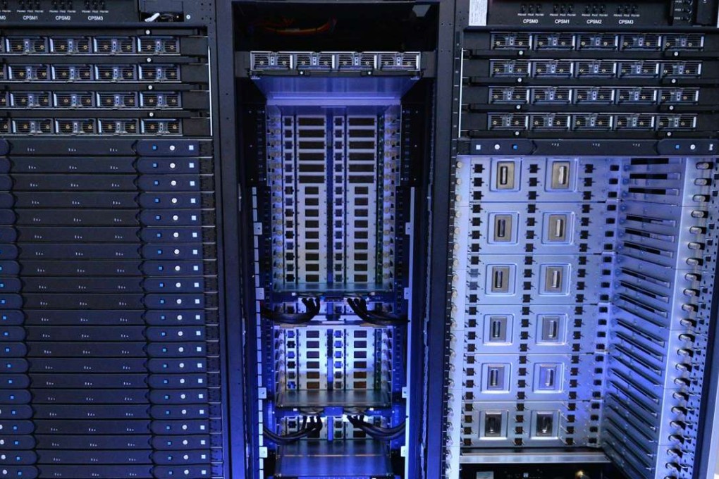 A picture taken of a supercomputer containing thousands of computer chips as a Chinese state-owned group tries to expand in the United States by taking a stake in a company there. Photo: AFP