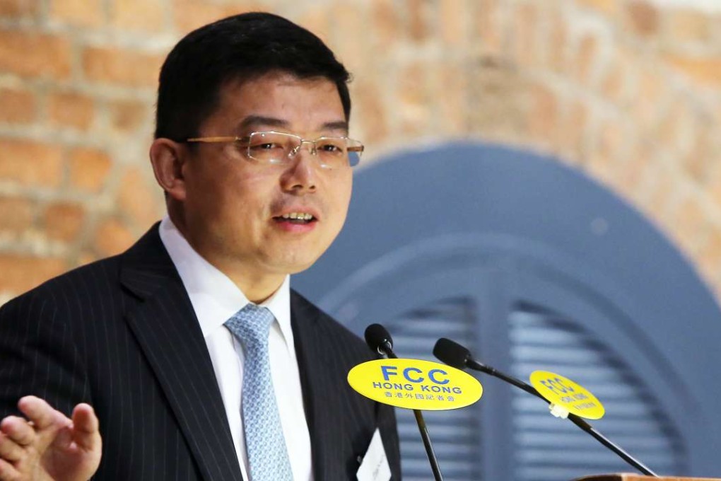 Head of the Law Department at central government’s liaison office Professor Wang Zhenmin speaks at the The Foreign Correspondents' Club Hong Kong in Central on April 12, 2016. Photo: Dickson Lee