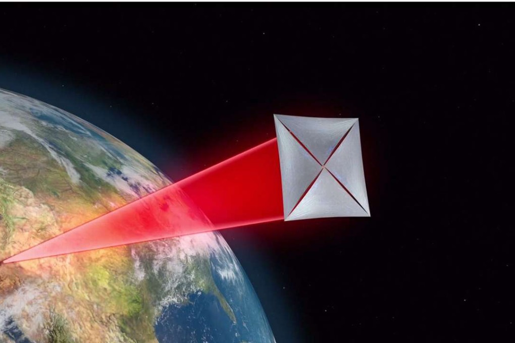 A grab from a computer-animated video provided by the Breakthrough Initiatives, the group behind the attempt to reach Alpha Centauri, shows laser beams hitting an ultra-light spacecraft over the earth. Photo: EPA