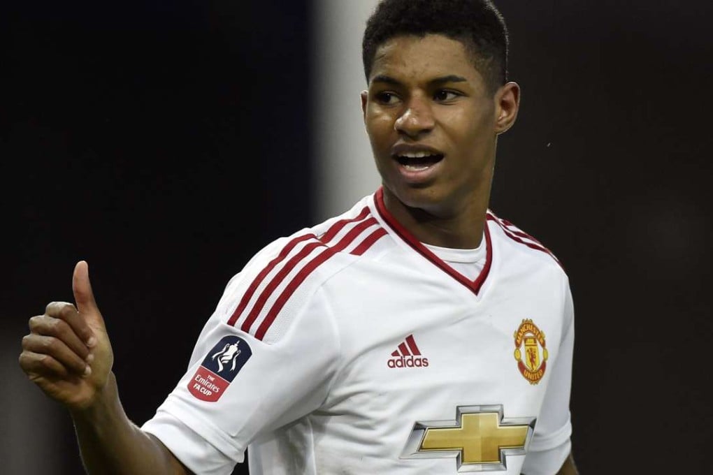 Marcus Rashford celebrates after scoring against West Ham in midweek. Photo: Reuters