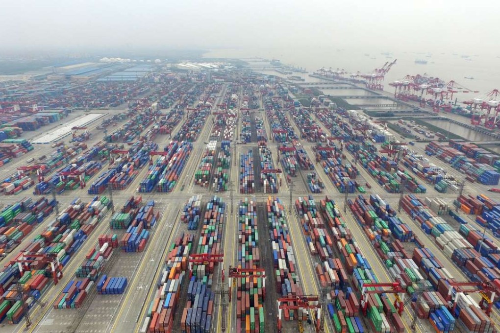 An aerial photo taken on March 29, 2016 shows a view of the free trade zone in Shanghai. A weaker yuan is expected to bolster the competitiveness of Chinese exports to the US. Photo: Xinhua