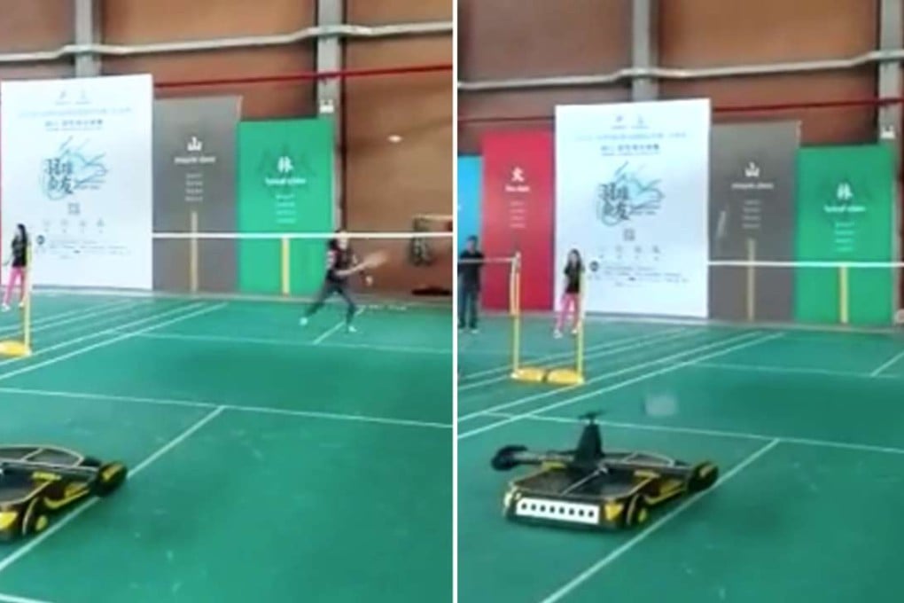 The Robomintoner is said to have an 80 per cent success rate when returning a shot. Photo: YouTube/New China TV