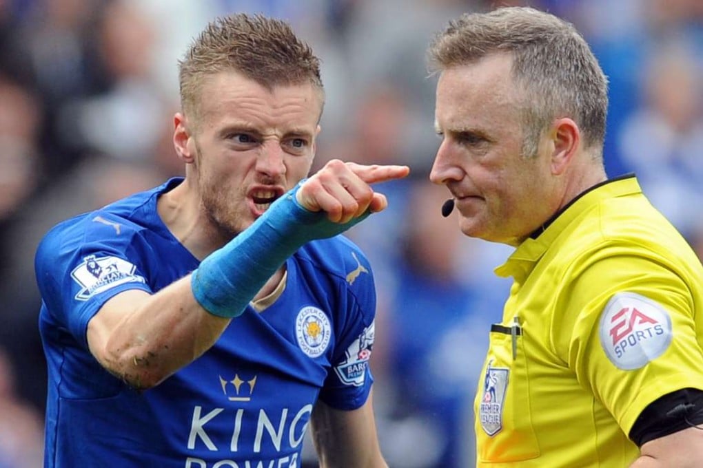 Leicester City’s Jamie Vardy reacts furiously after being sent off for two bookable offences during his side’s 2-2 draw with West Ham. Photo: AP