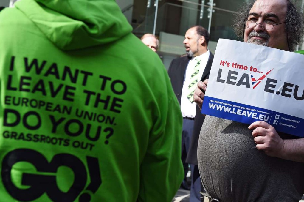 Supporters of a Grassroots Out campaign advocating Britain’s exit from the European Union. Photo: EPA