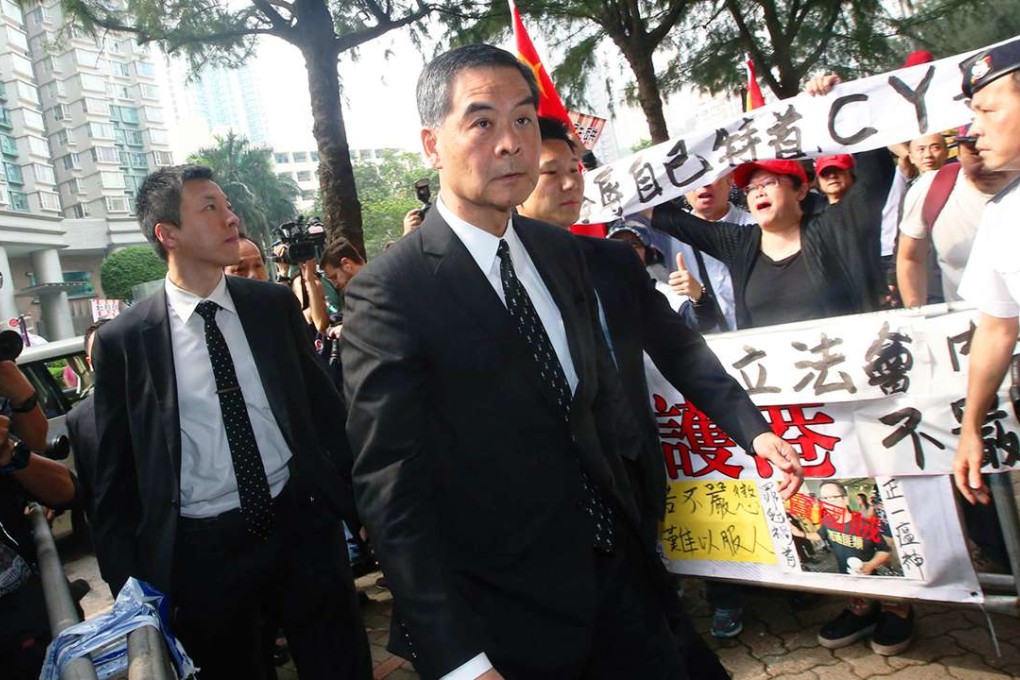 Chief Executive Leung Chun-ying arriving at Eastern Court for his second day of testimony. Photo: David Wong