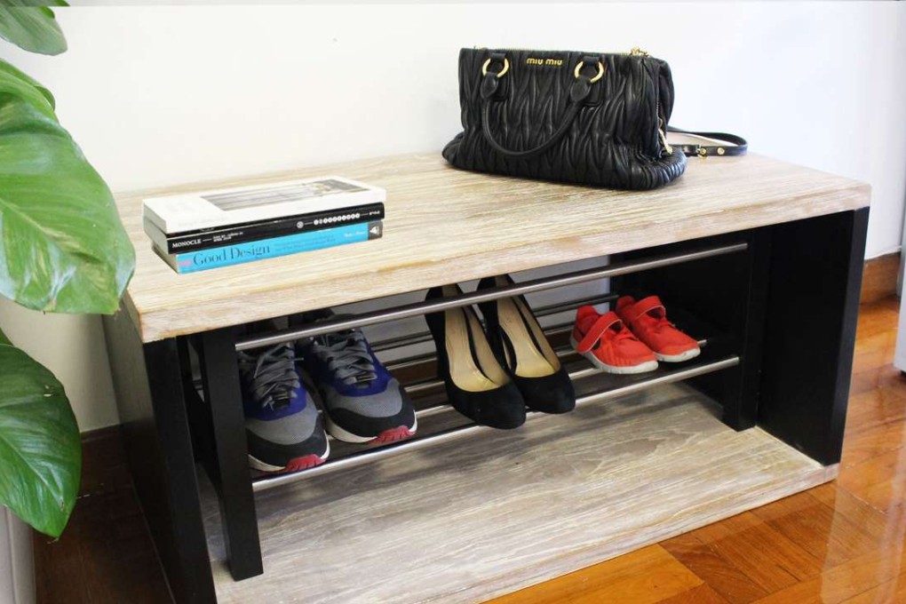 A shoe rack from Ikea and a compact bench from Reddie works wonders.