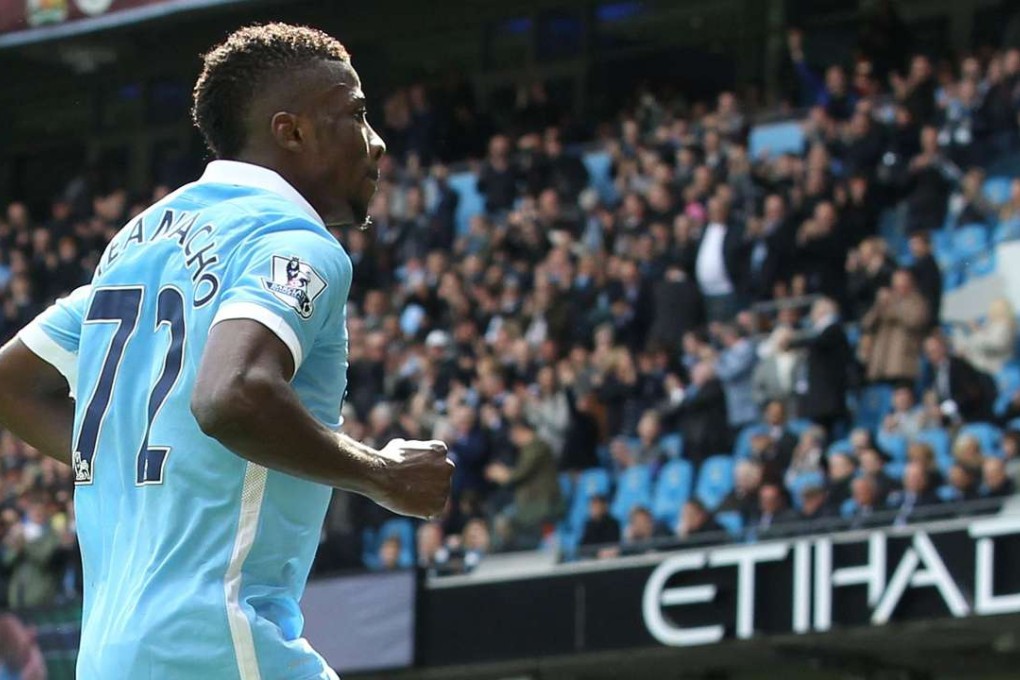 Manchester City's Nigerian striker Kelechi Iheanacho celebrates after scoring their fourth goal. Photo: AFP