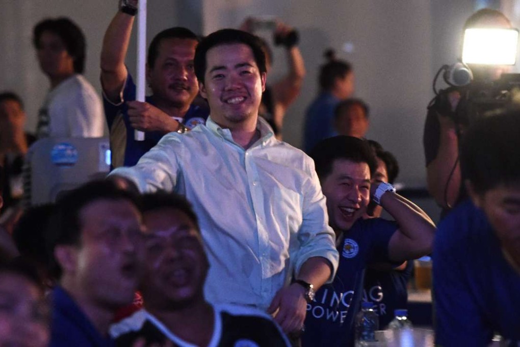 Aiyawatt Srivaddhanaprabha, son of King Power and Leicester City FC owner Vichai Srivaddhanaprabha watches his team beat Swansea in Bangkok. Photo: AFP