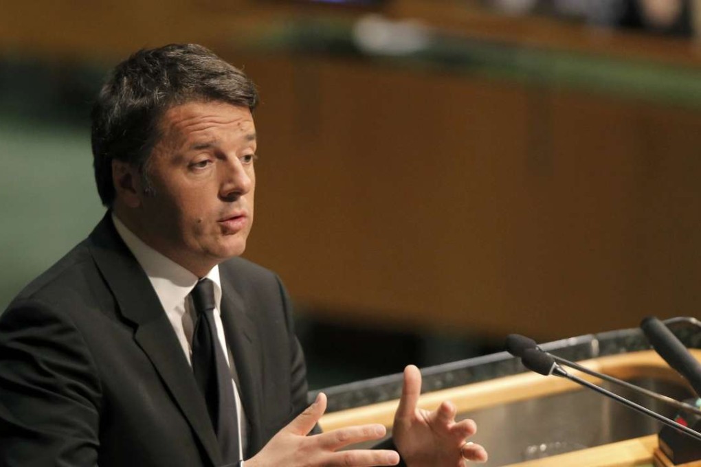 Italian Prime Minister Matteo Renzi speaking at the United Nations Headquarters in New York on April 22. Photo: Reuters