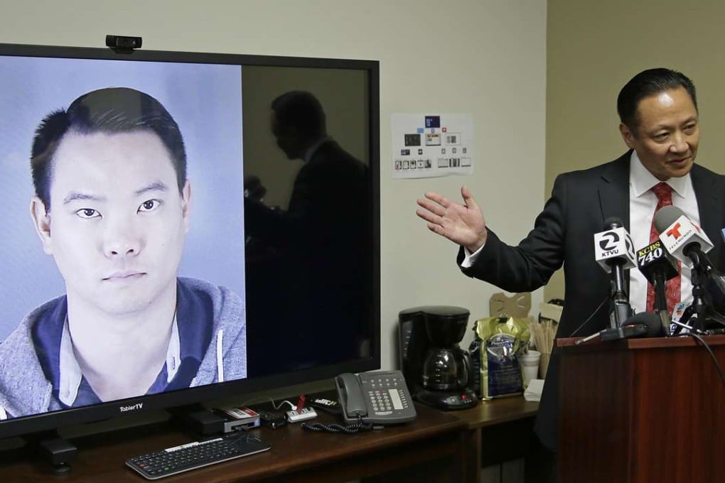 San Francisco Public Defender Jeff Adachi alongside a picture of police officer Jason Lai. Photo: AP