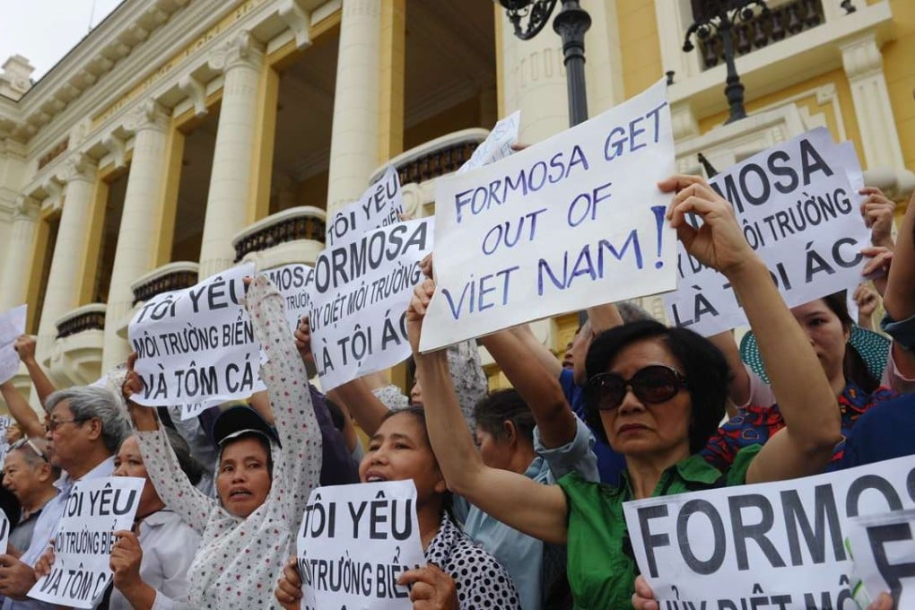 Vietnamese protesters demonstrate against Taiwanese conglomerate Formosa during a rally in downtown Hanoi. Photo: AFP