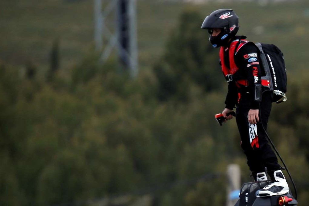 Pilot and jet-ski champion Franky Zapata covered a distance of 2,252 metres with an average speed of 50-60km/h in Sausset-les-Pins near Marseille, France. Photo: Reuters