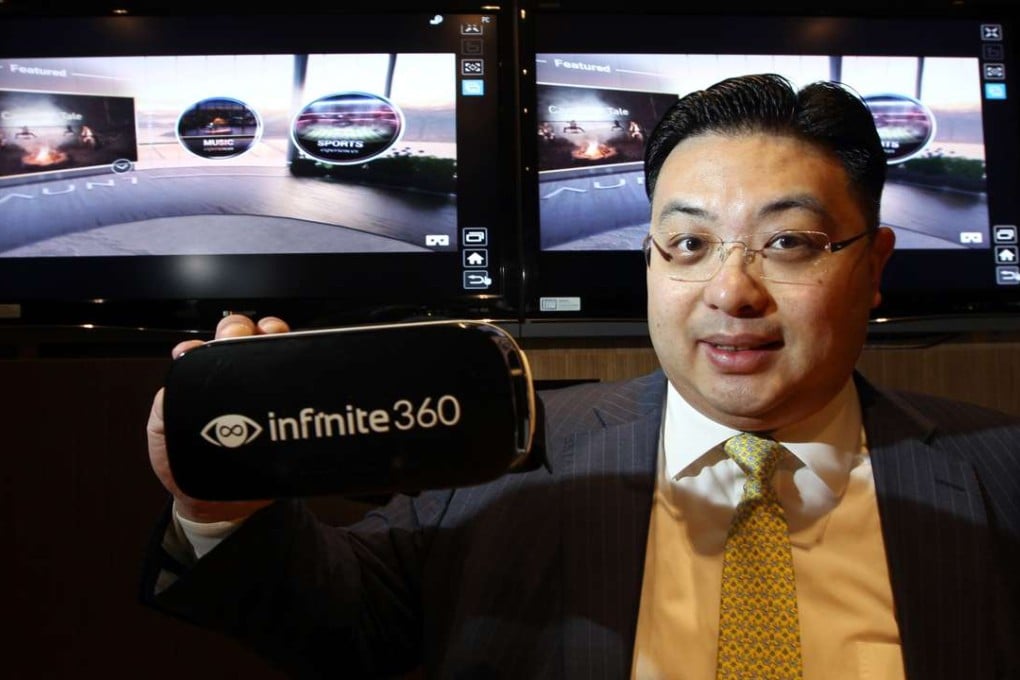 Gate Ventures chairman Johnny Hon with a virtual reality headset. Photo: Bruce Yan