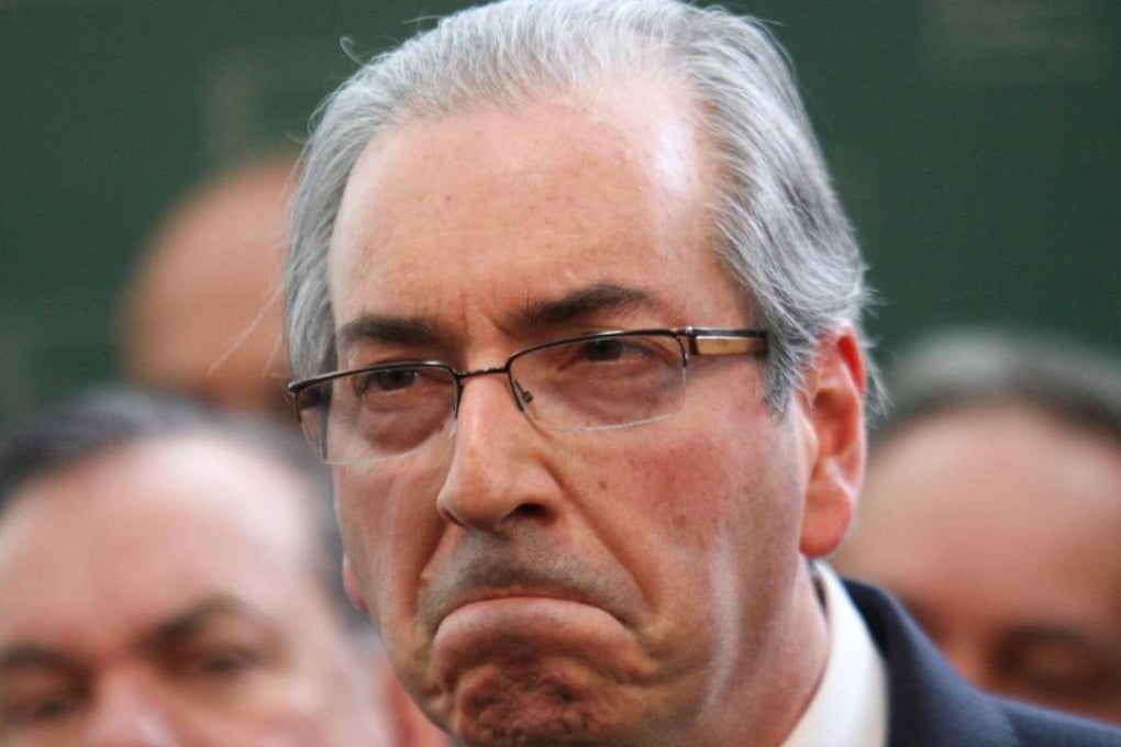 Eduardo Cunha taking part in a press conference in July 2015. Supreme Court Justice Teori Zavascki accepted a request to suspend Eduardo Cunha, president of the Chamber of Deputies, for allegedly interfering with a corruption investigation and personally pressuring lawmakers to vote his way. Photo: Xinhua