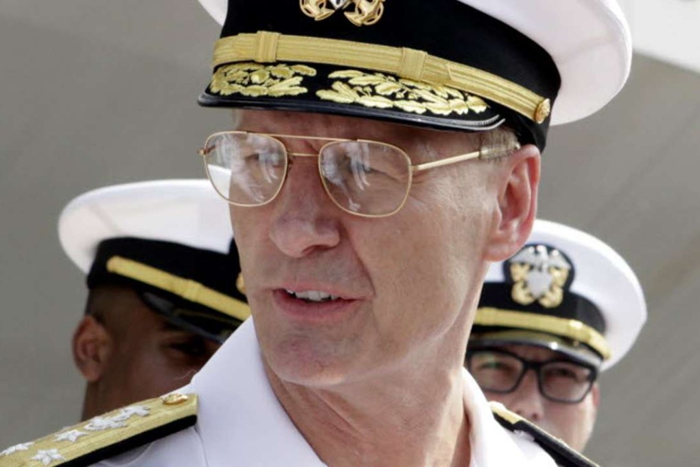 Vice Admiral Joseph Aucoin, commander of the US Navy's 7th fleet, speaks with the media during a visit by USS Blue Ridge at a port in Shanghai on Friday. Photo: AP