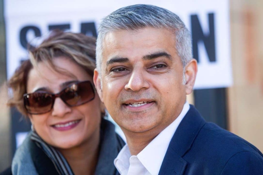 Sadiq Khan, the Labour Party candidate for London mayor, and his wife Saadiya Khan. Photo: Bloomberg