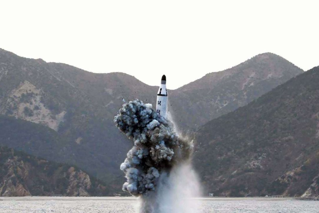 The underwater test-fire of a strategic submarine ballistic missile at an undisclosed location in North Korea on April 23, 2016. North Korean leader Kim Jong-un hailed the test as an ‘eye-opening success’, state media said, declaring Pyongyang has the ability to strike Seoul and the US whenever it pleases. Photo: AFP