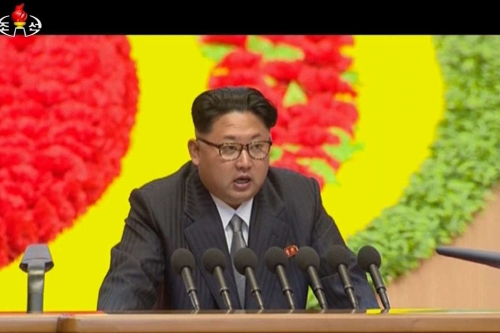 A still from North Korean state TV showing the country’s leader Kim Jong-un speaking at the government party’s congress on Sunday. He said the nation would not use nuclear weapons unless its sovereignty was attacked. Photo: Associated Press