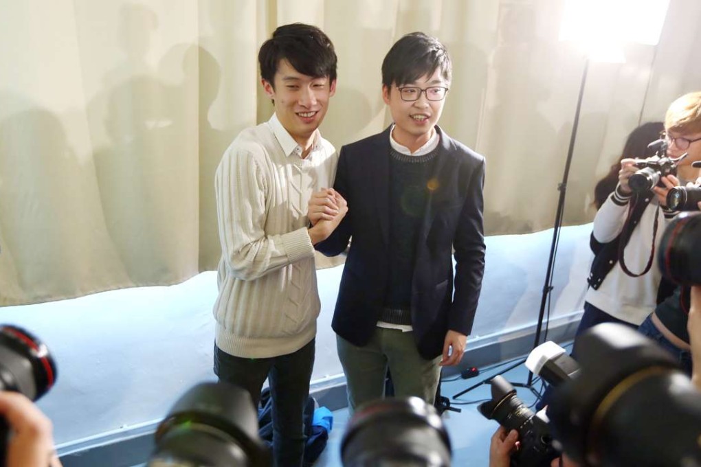 Chan Ho-tin (right), convenor of Hong Kong National Party, announces the establishment of the party in March. Photo: SCMP Pictures