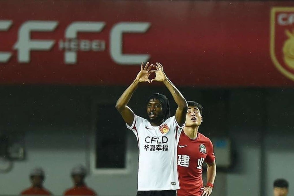 Gervinho celebrates his wonder strike for Hebei China Fortune against Henan Jianye. Photo: Sina