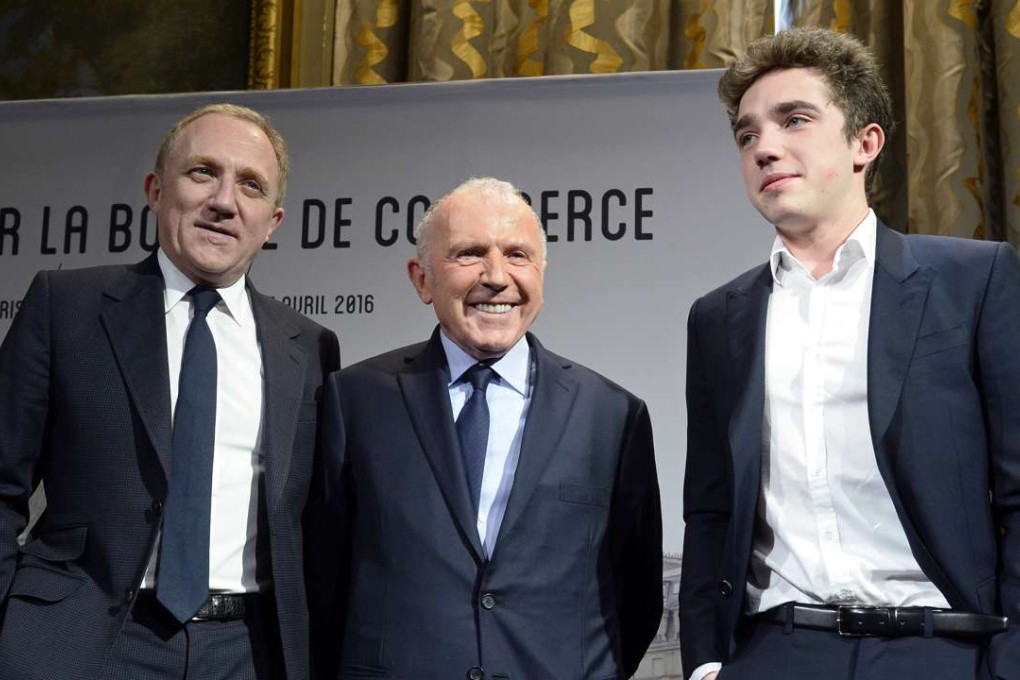 Francois Pinault (centre) with his son Francois-Henri (left), the head of French luxury group Kering, and grandson Francois, announcing the art museum project in central Paris last month. The new museum will house Francois Pinault’s collection of modern art, estimated to be worth US$1.4 billion. Photo: AFP