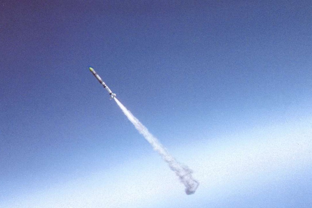 A US anti-satellite missile, the ASM-135, achieves ignition after being launched from a modified F-15 fighter over California on September 13, 1985. The missile destroyed a US satellite that was orbiting more than 500km above Earth. Photo: US Air Force