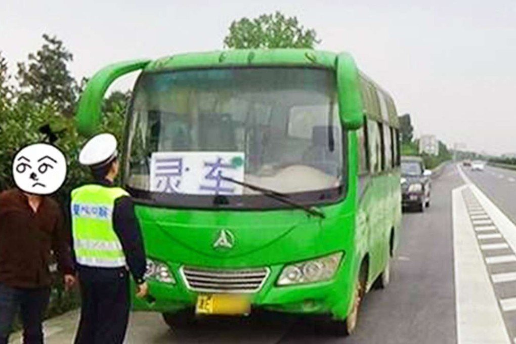 The abandoned school bus in Shaoyang city, Hunan province, put up characters of ‘hearse’ to evade safety checks. Photo: SCMP Pictures