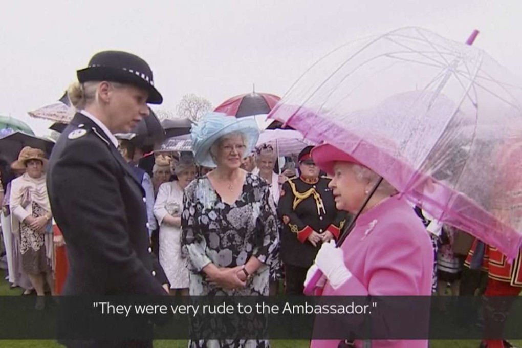 An image from the video which shows the queen complaining about the rudeness of some officials during President Xi Jinping’s trip to Britain last year. Photo: Associated Press