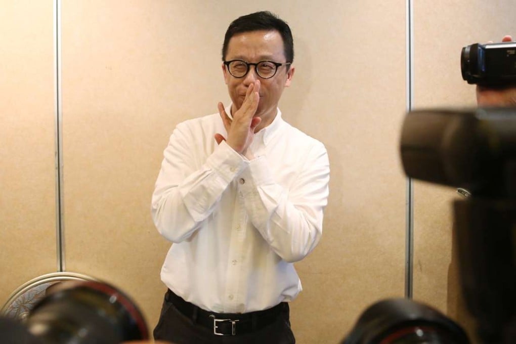 The chairman of Hong Kong Television Network Ricky Wong Wai-kay briefs the media about his planning to run in the Legislative Council election in September. Photo: Sam Tsang