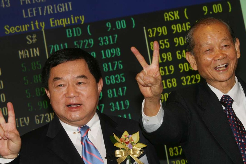 A file photo from May 2008 showing Hsu Shu-tong (left), then Chairman and non-executive Director of Asia Cement (China) and Chang Tsai-hsiung, executive Director of Asia Cement (China) Holdings Corporation, at a ceremony to mark the company’s listing debut in Hong Kong. Recent buying activity by Chang could be a sign that the company’s share price has bottomed. Photo: David Wong