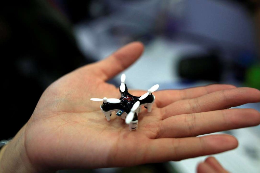 A vendor displays a Mota's JetJat Nano-C drone at the CES (Consumer Electronics Show) Asia 2016 in Shanghai on May 12, 2016. Photo: Reuters