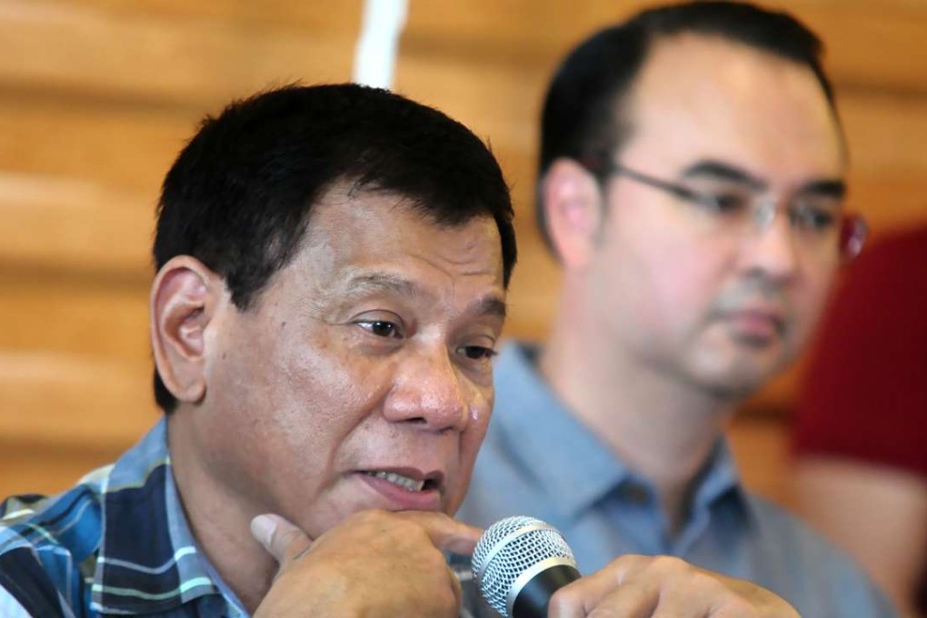 Presumptive Philippine president-elect Rodrigo Duterte speaks during a press conference in Davao Province, the Philippines, May 16, 2016. Photo: Xinhua